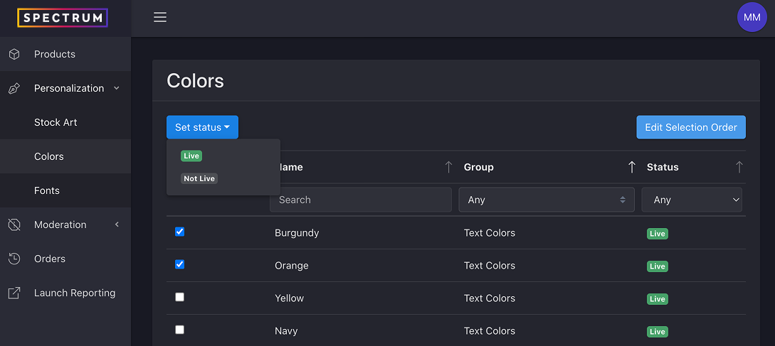 Update color availability status