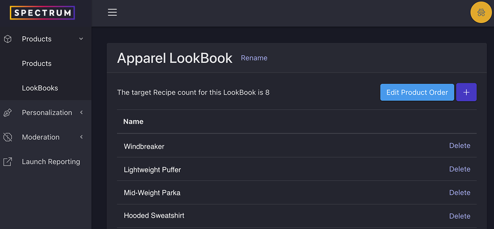 Edit LookBook view