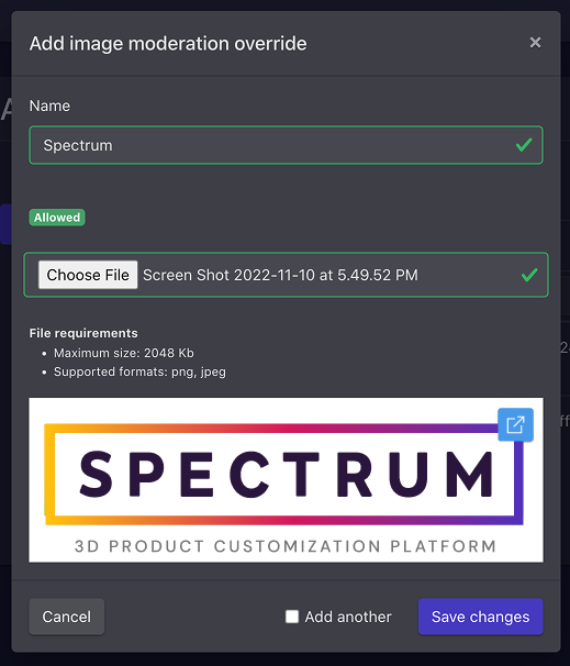 Add allowed image modal