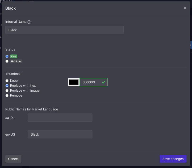 Edit component selection modal
