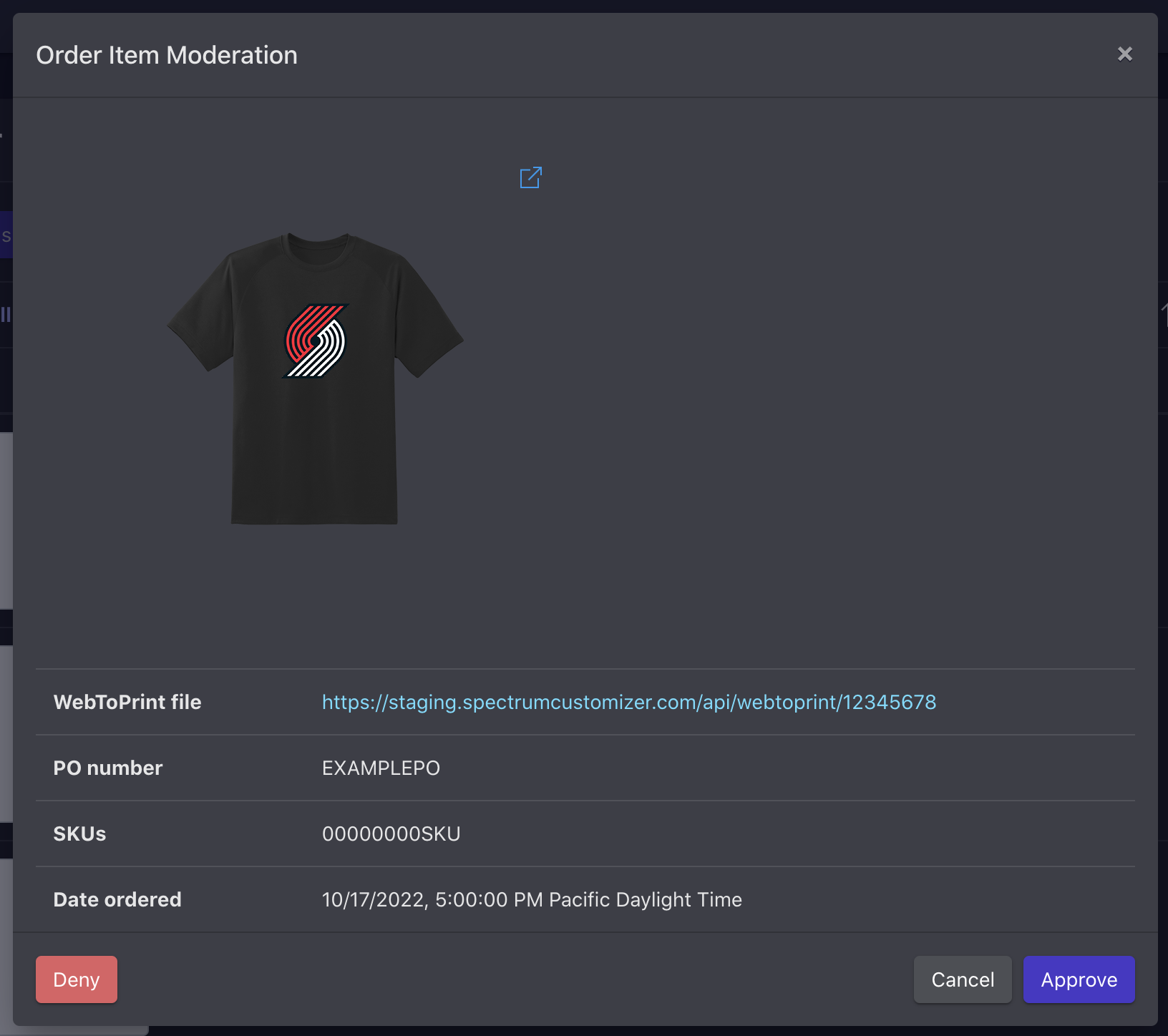 Order approval modal