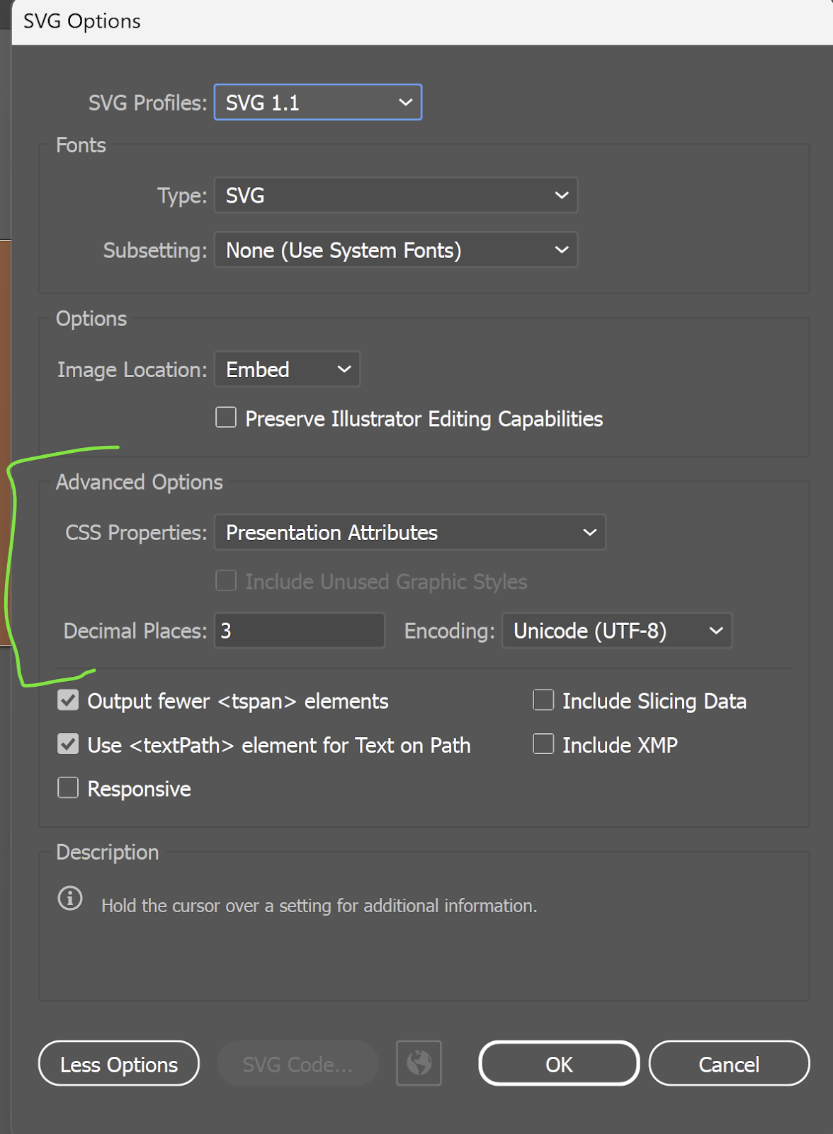 Illustrator export settings