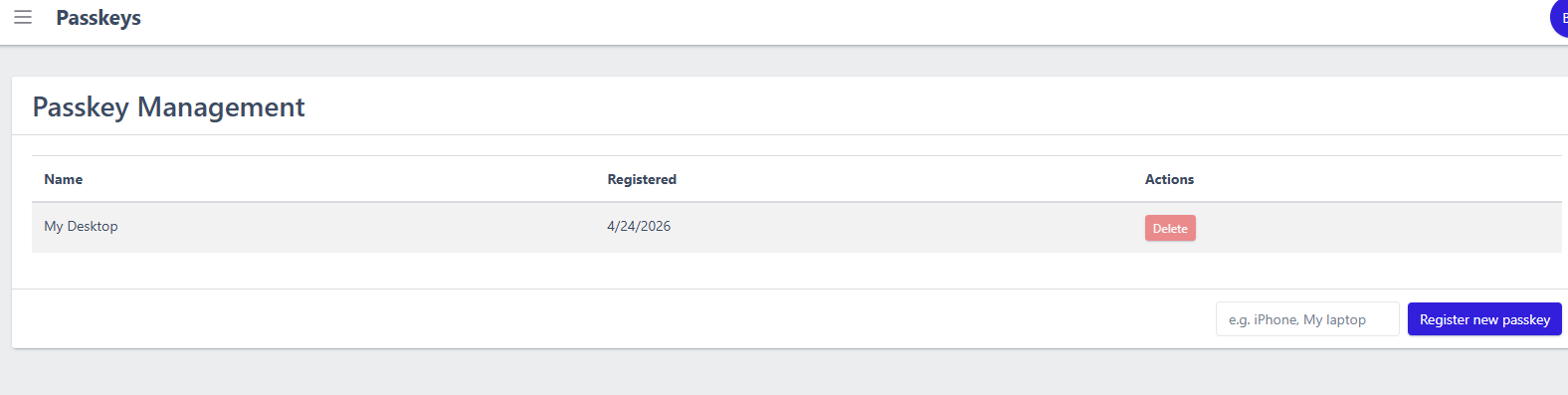 Passkey management table